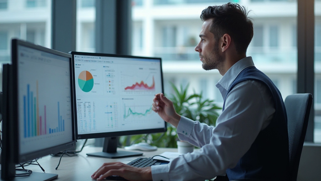 Аналитик создает диаграммы на компьютере в современном офисе