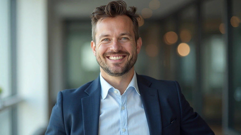 Профессионал с уверенной улыбкой показывает результаты аналитического исследования