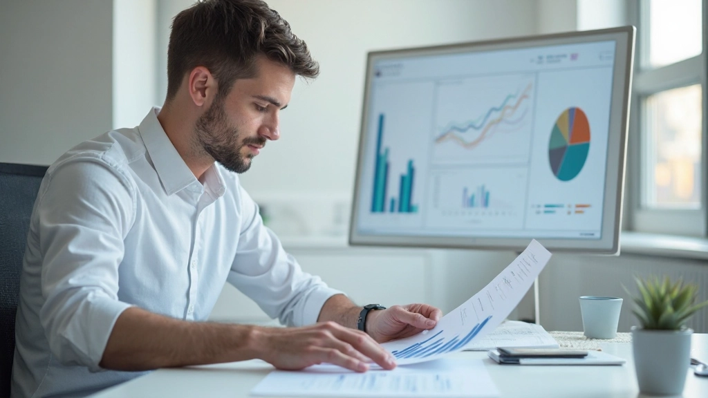 Эксперт по аналитике изучает отчёты о поведении потребителей с графиками и статистикой