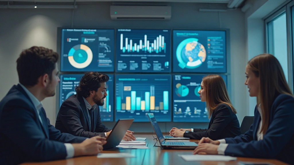 Профессиональная команда работает с аналитическими данными в современном офисе
